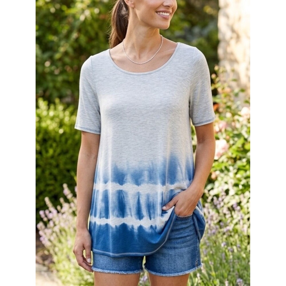 NWOT Casual Blue Ombre Tie-Dye Short Sleeve Tunic